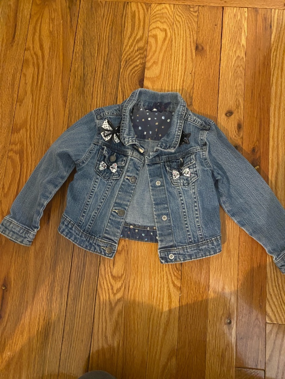 Girls' Denim Jacket with Bow Accents - Blue